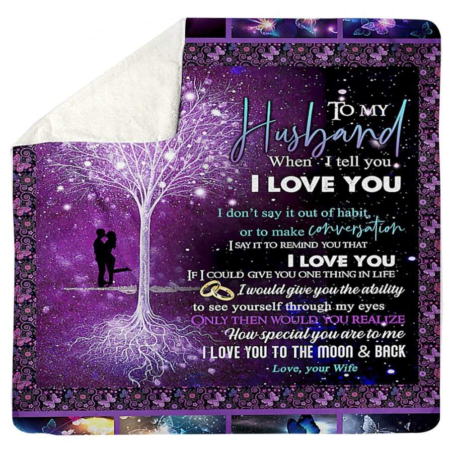 To My Husband I Love You To The Moon And Back Anniversary Gift Sherpa Blanket