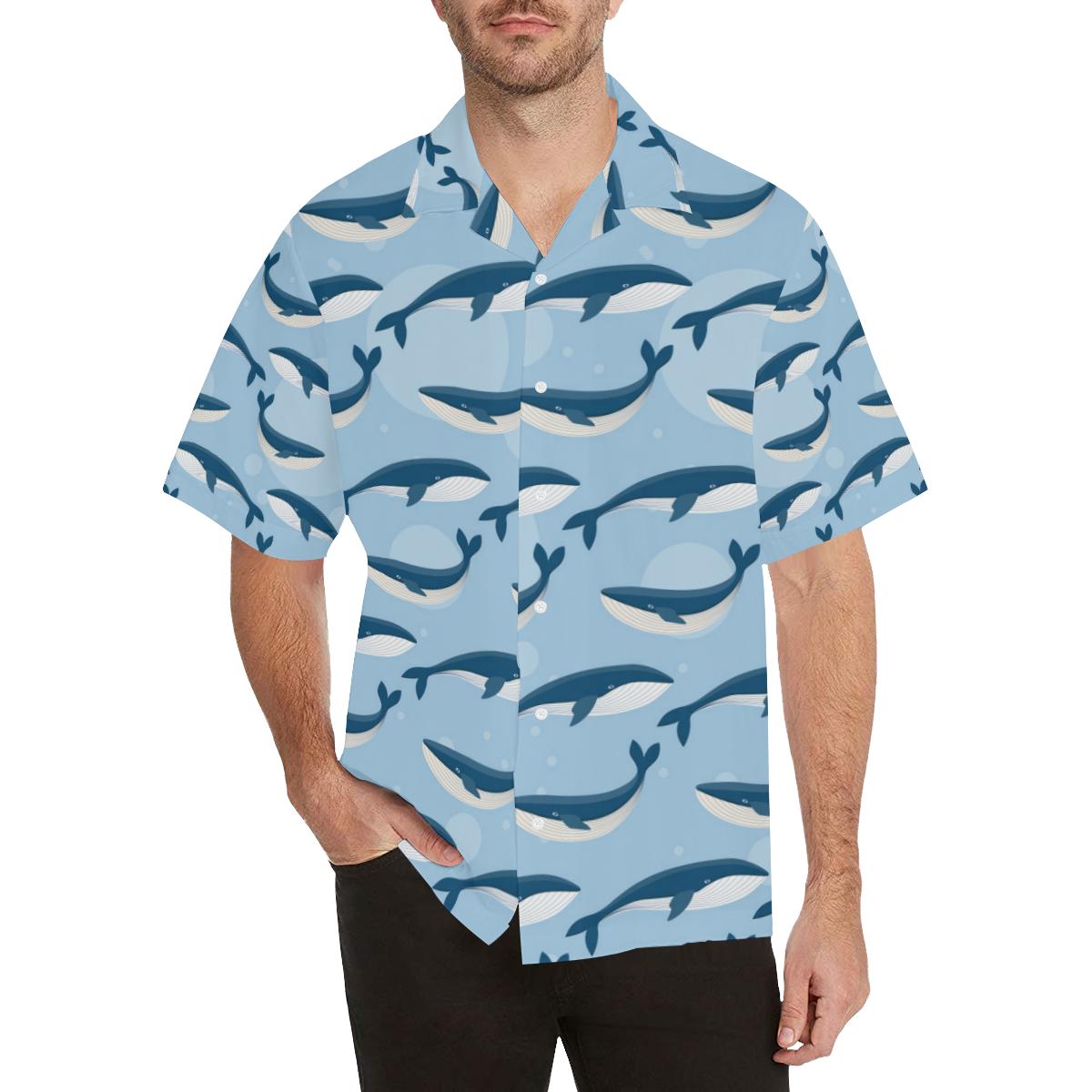 Blue Whale Pattern Print Design 02 Hawaiian Shirt