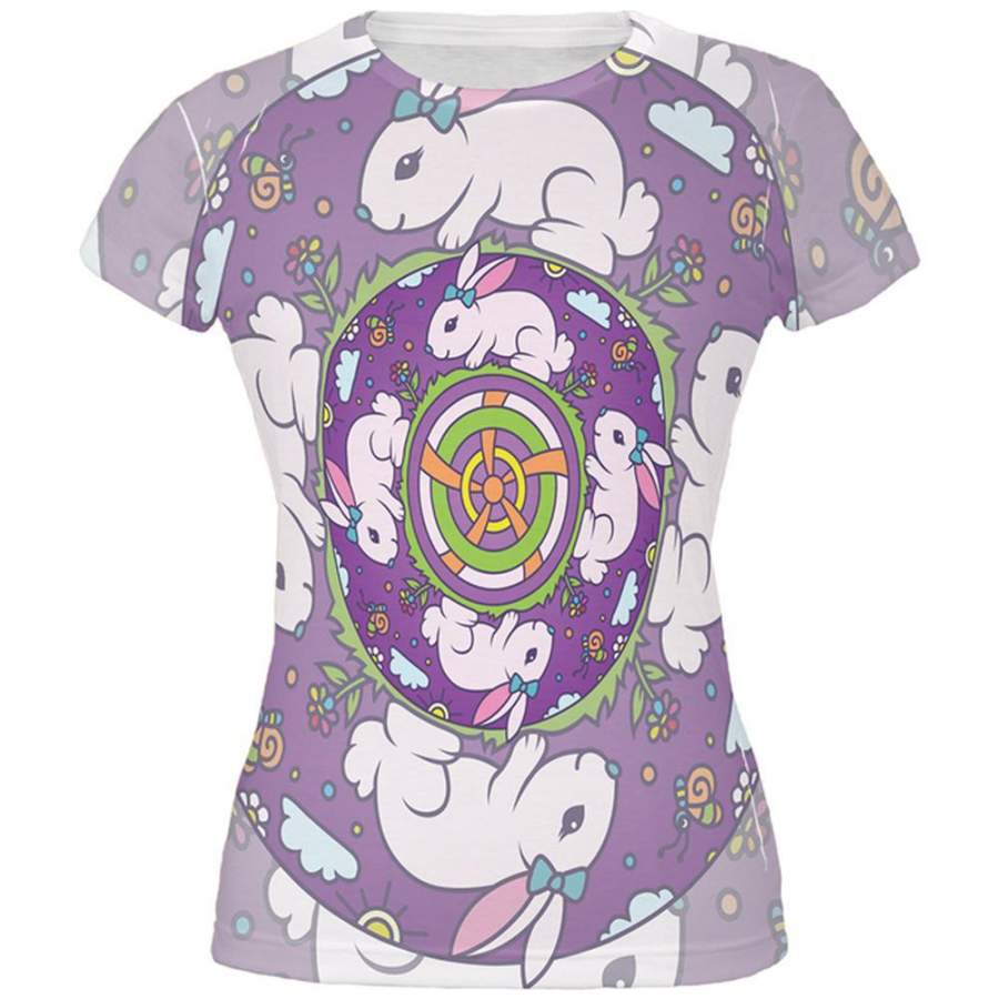 Mandala Trippy Stained Glass Easter Bunny All Over Juniors T Shirt