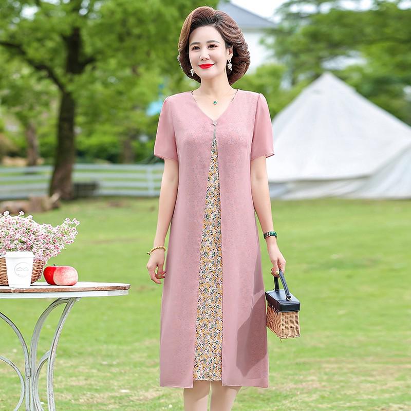 Summer fake two Casual Midi Dress Vintage Patchwork chiffon Dress Women Elegant loose Party Vestidos 2022 alx