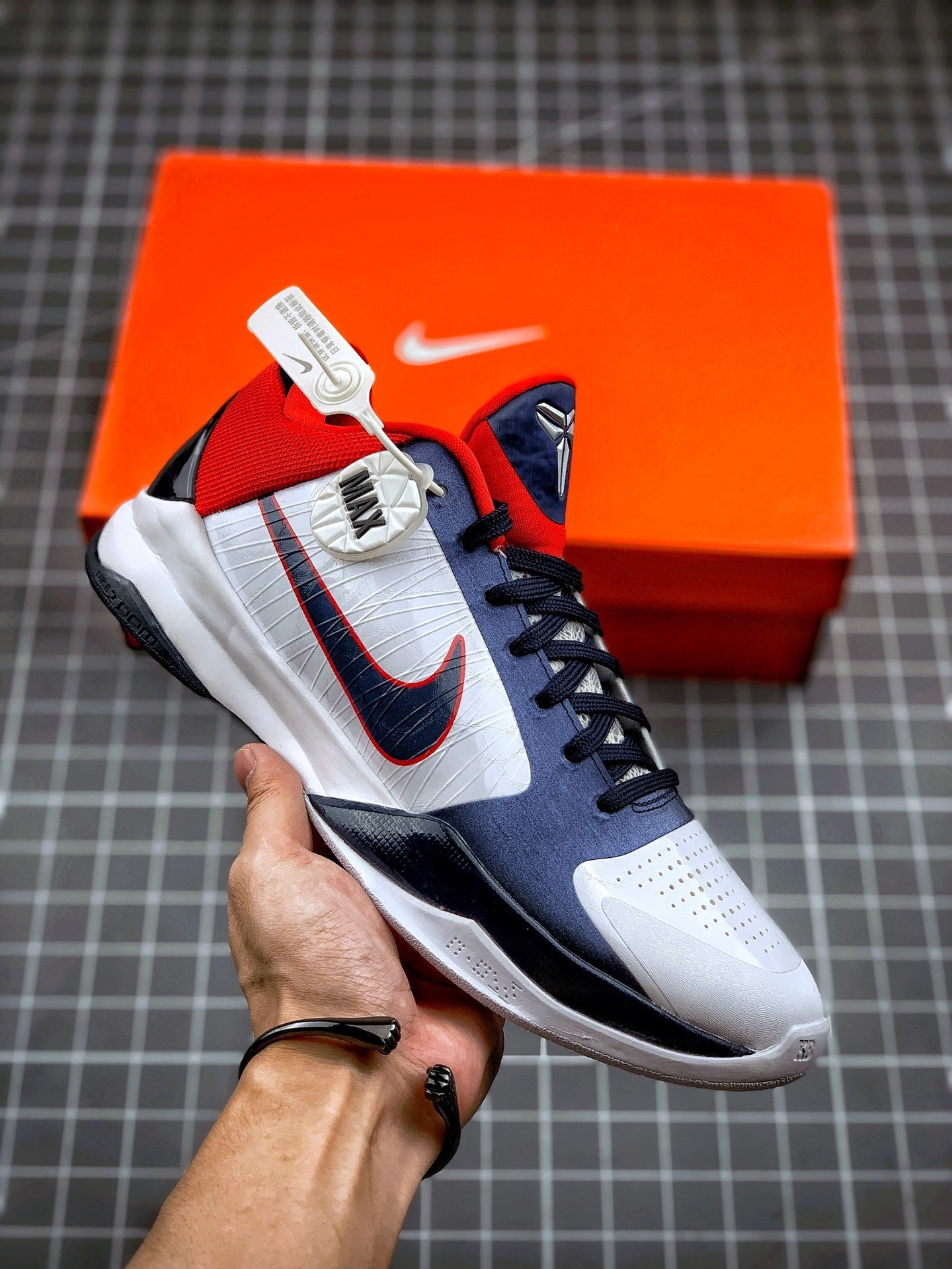 Nike Zoom Kobe 5 USA WhiteObsidian-Sport Red 5338367