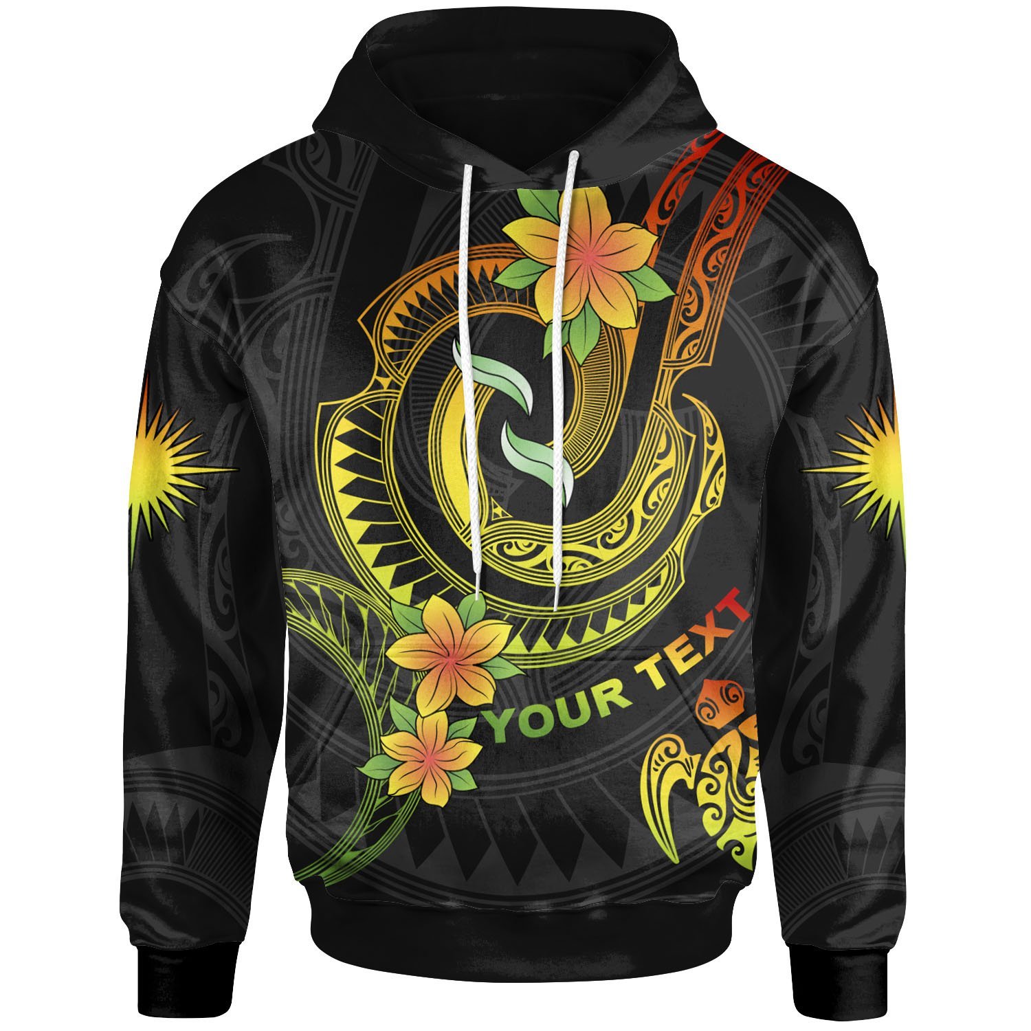 Marshall Islands Custom Personalised Hoodie – Reggae Plumeria Flowers with Spiral Patterns – BN26