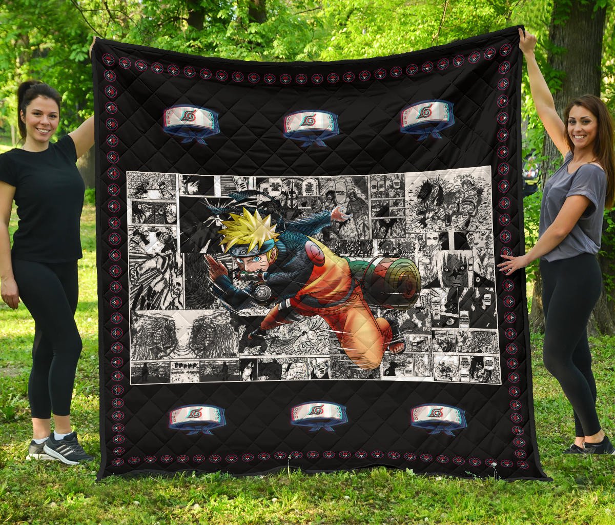 Naruto Anime Naruto Fighting Manga Black White Background Premium Quilt Blanket