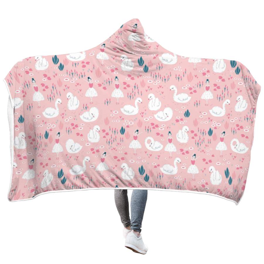 White Swan And Ballet Girl Custom Hooded Blanket