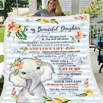 Personalized To My Beautiful Daughter Blanket From Mom, Elephant Blanket, Gift For Elephant Lover, Fleece/ Sherpa Blanket For Daughter From Mom On Mother’S Day, Birthday, Anniversary