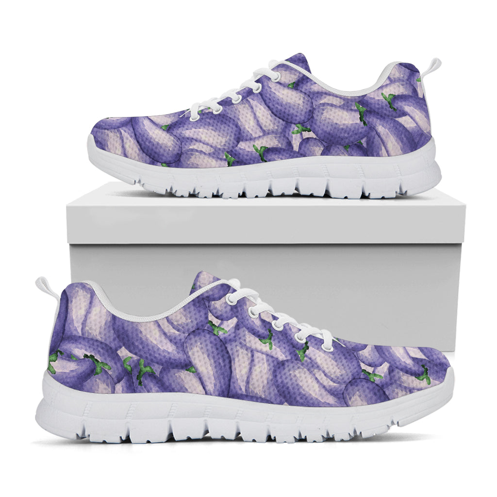 Watercolor Eggplant Print White Sneakers