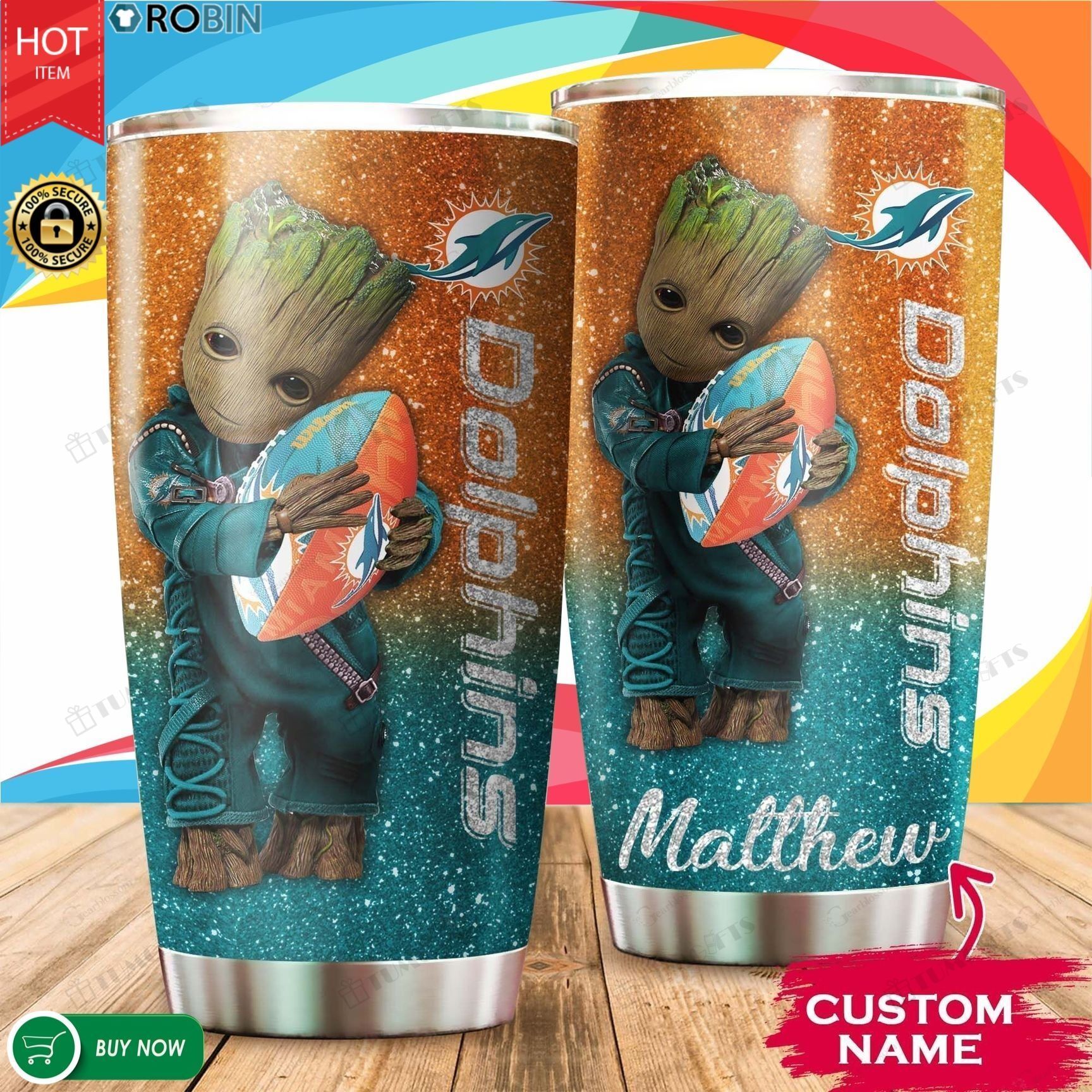 Buy Personalized Baby Groot Hug Miami Dolphins 20Ozcustomstainless Steel Tumbler