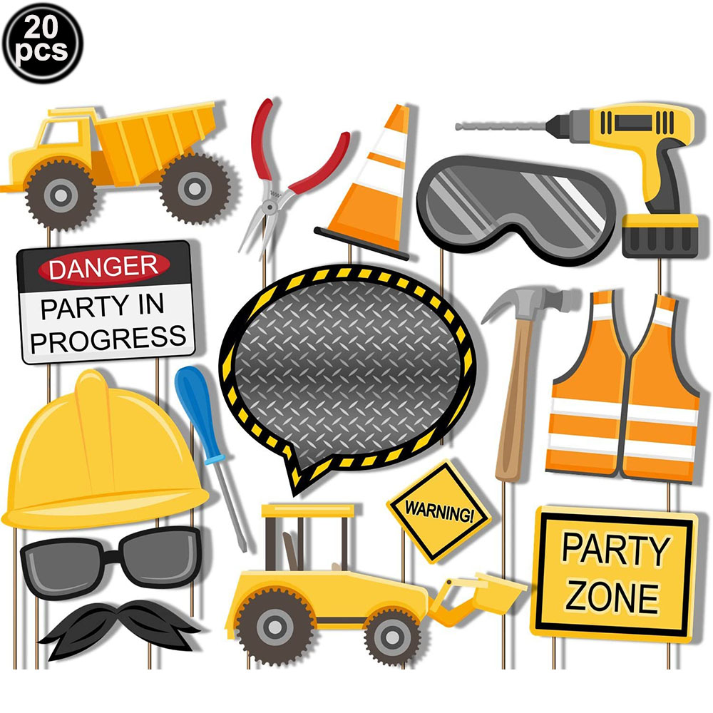 Construction Photo Booth Props Construction Truck Party Decor for Kids Construction Theme Baby Shower Birthday Party Decortions alx