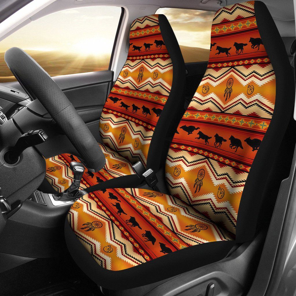 Brown Running Wolves Native American Car Seat Covers
