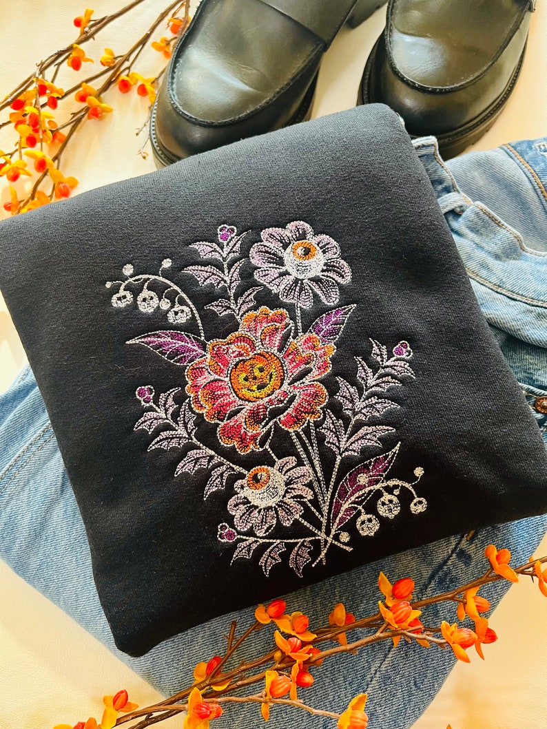 Floral Pumpkin Embroidered Sweatshirt 2D Crewneck Sweatshirt All Over Print Sweatshirt For Women Sweatshirt For Men Sws3174