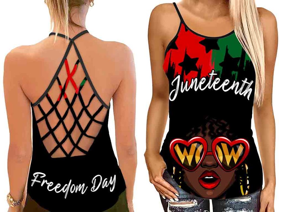 Freedom Day Of Black Girl Tank Top Shirt Women – Juneteenth Criss Cross Open Back Camisole Tank
