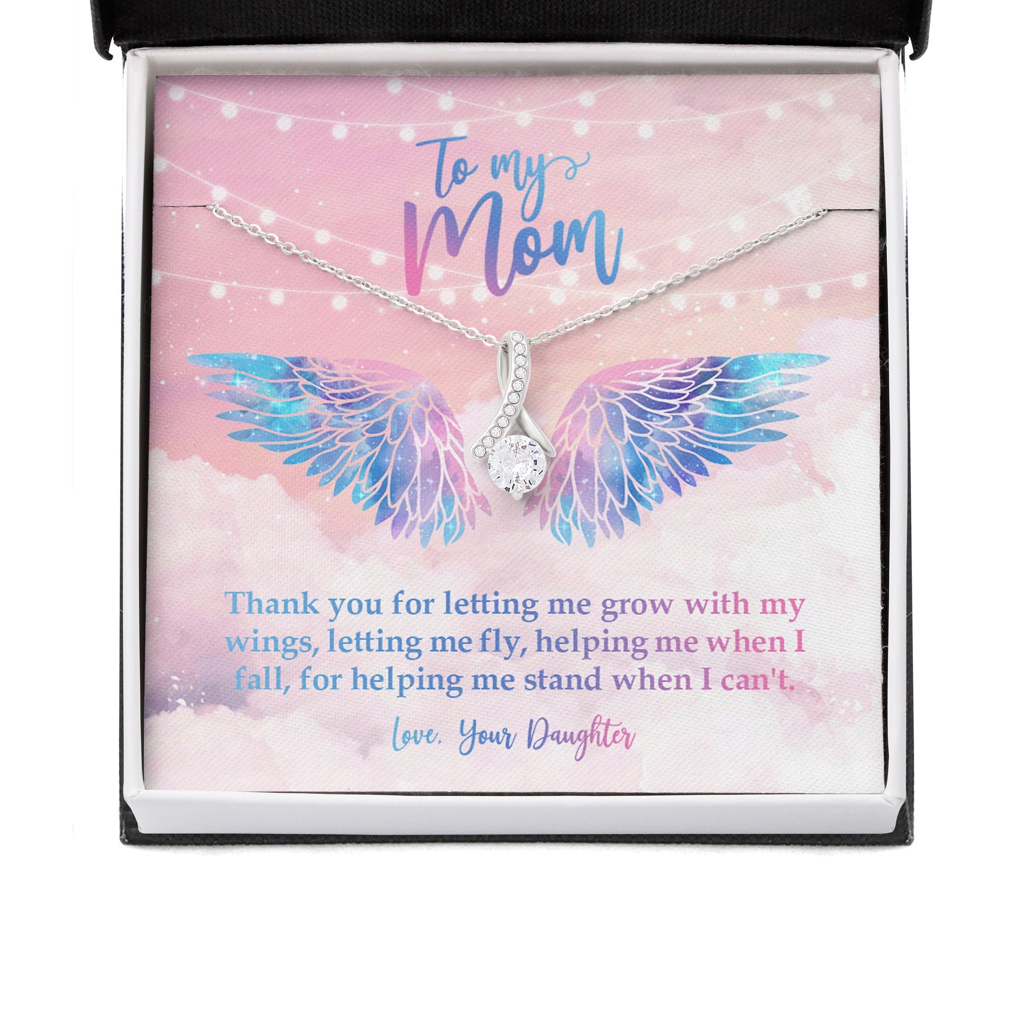 Thank You For Letting Me Grow With My Wings Message Card Necklace Gifts For Mom Hn