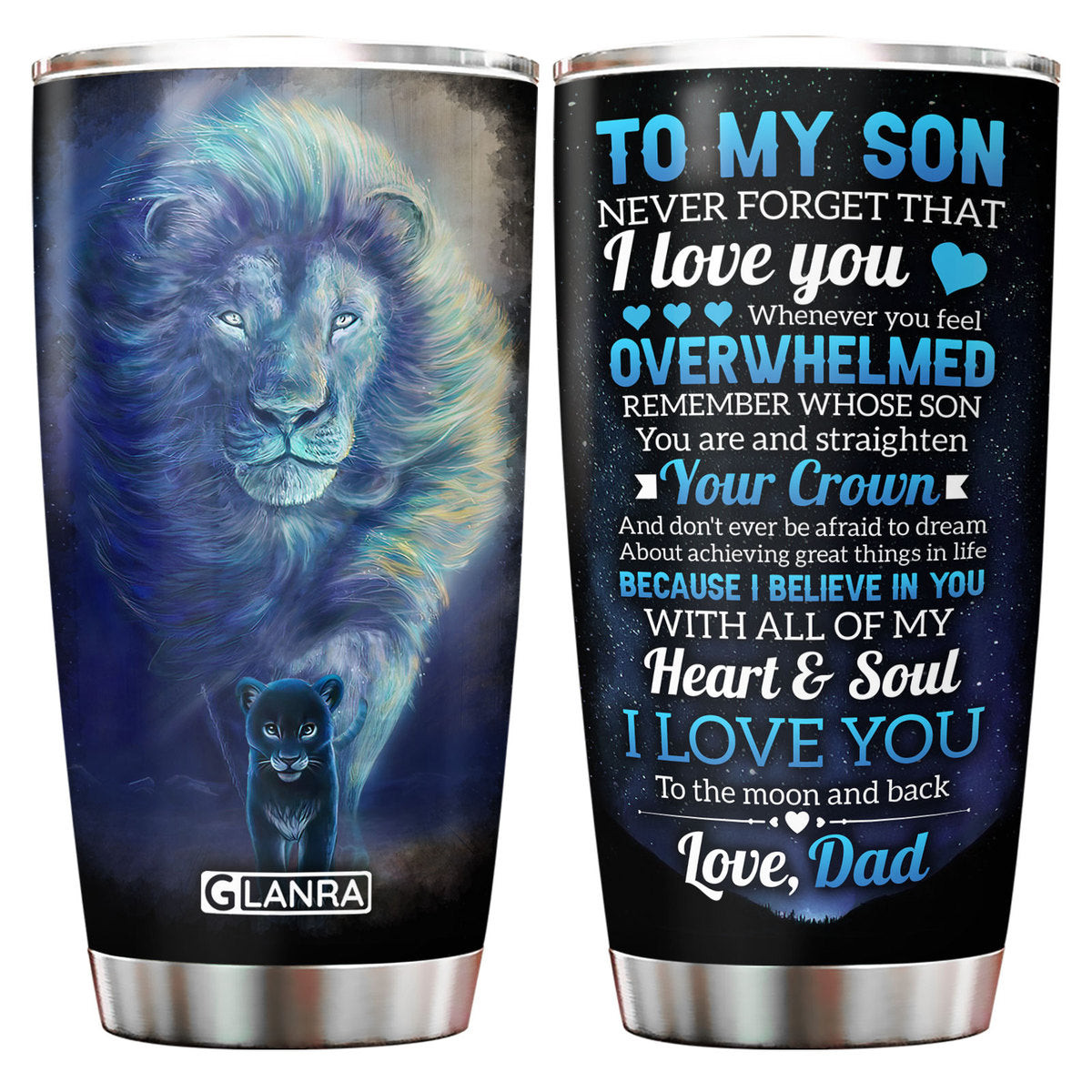 To My Son Tumbler, Lion Father Tumbler, Stainless Steel, Water Bottle, Metal, Insulated, Tumbler