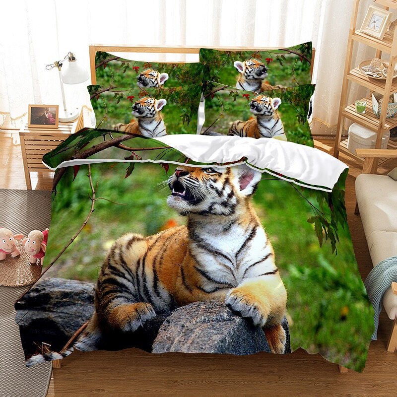 Yellow Spotted Tiger Duvet Cover Set 3D Digital Printing Bed Linen Fashion Design Cover Bedding Sets Bed Set