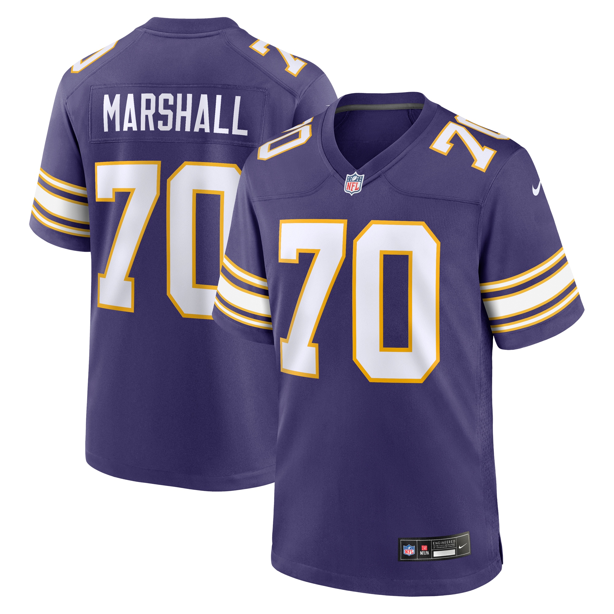 Men’s Minnesota Vikings Jim Marshall Purple Classic Retired Player Jersey