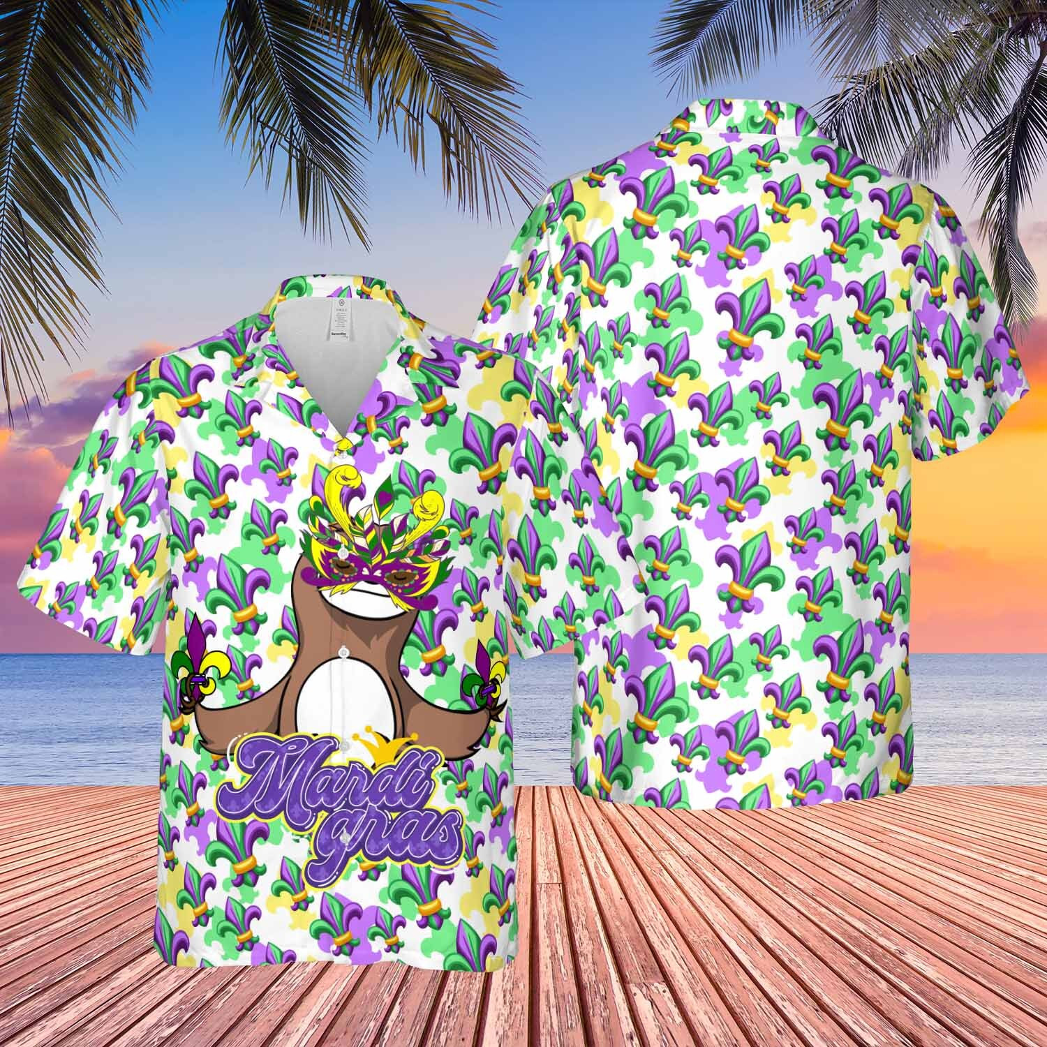 Sloth Mardi Gras Symbols Pattern Hawaiian Shirt Gift For Friends Ha85892