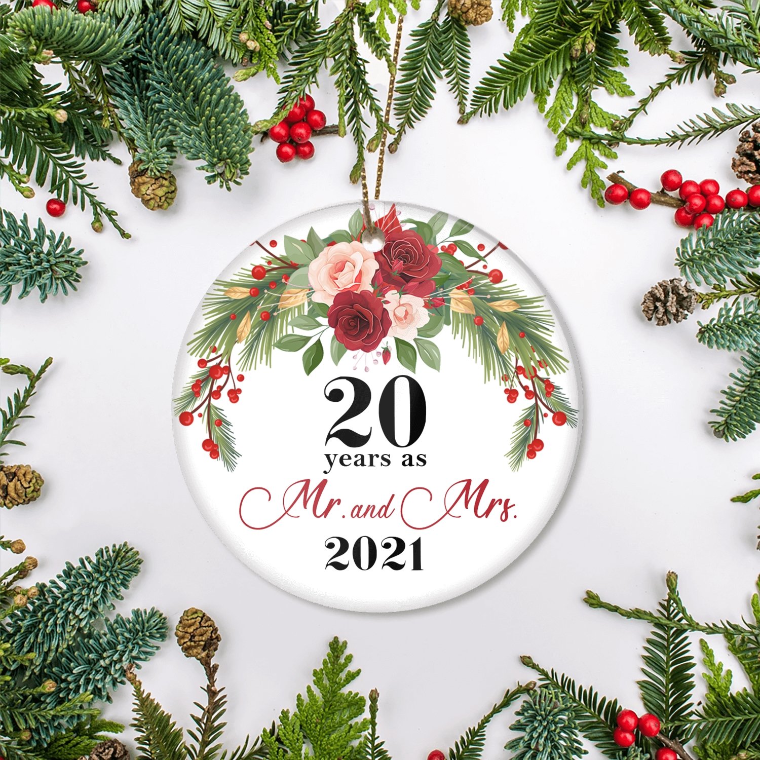 20TH WEDDING ANNIVERSARY 20 YEARS AS MR & MRS 2021 CHRISTMAS ORNAMENTS GIFTS FOR COUPLES HUSBAND WIFE HOLIDAY DECORATION CHRISTMAS TREE ORNAMENT