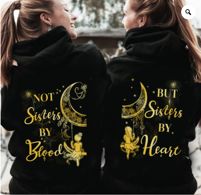 Not Sisters By Blood But Sisters By Heart Hoodie, Moon Couple Hoodie, Couple Hoodie, Friend Hoodie, Bestie Sister Hoodie, Sweatshirt, Unisex Sweater