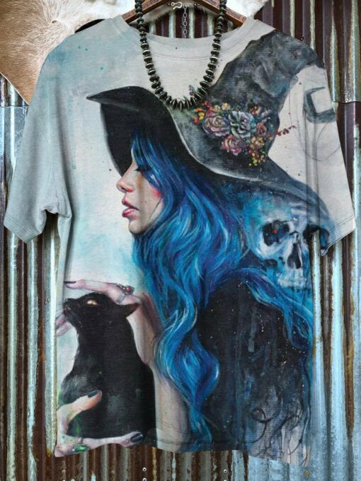 Halloween Witch Painting 3D All Over Printed T-Shirt For Men And Women, Happy Halloween Day