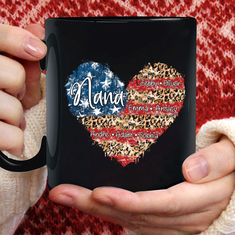 Personalized American Flag Nana Heart Leopard Mug