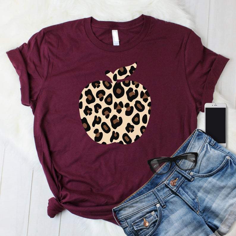 Teacher Leopard Apple Shirt, Teacher Trendy Tee, Teacher Trending Clothing, Teacher Gift, Leopard Print, Leopard Apple Graphic Tee, Teacher All Color Size S-5Xl