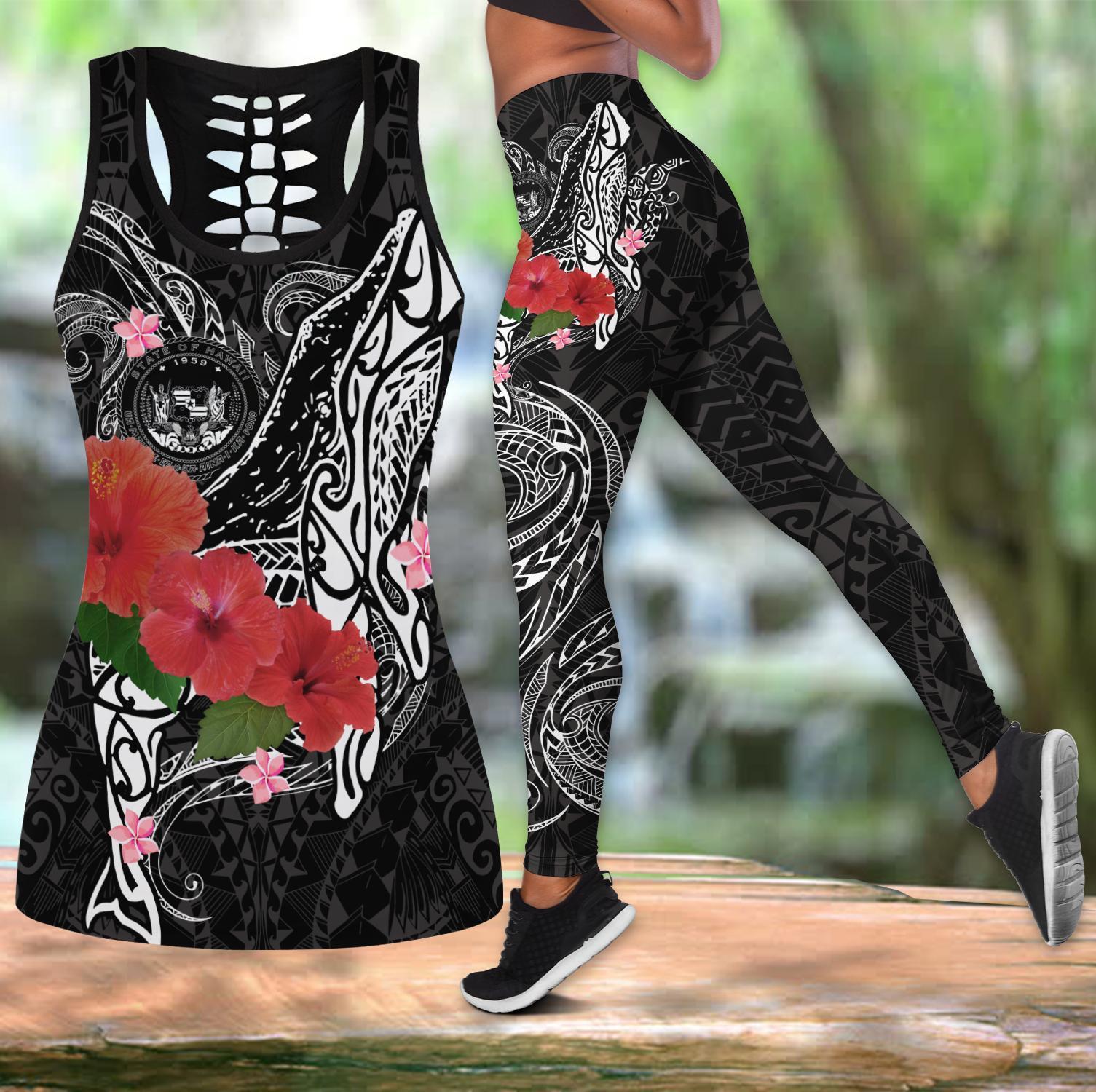 Amazing Humpback Whale With Hibiscus Legging & Tank Top Ml