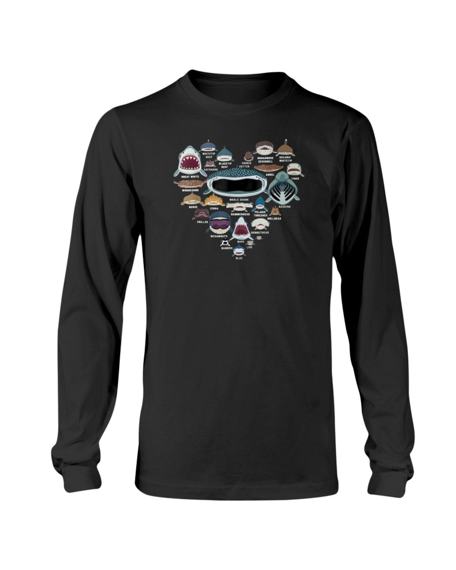 Types Of Shark Identification – Shark Faces – Shark Heart Sweatshirt & Hoodie