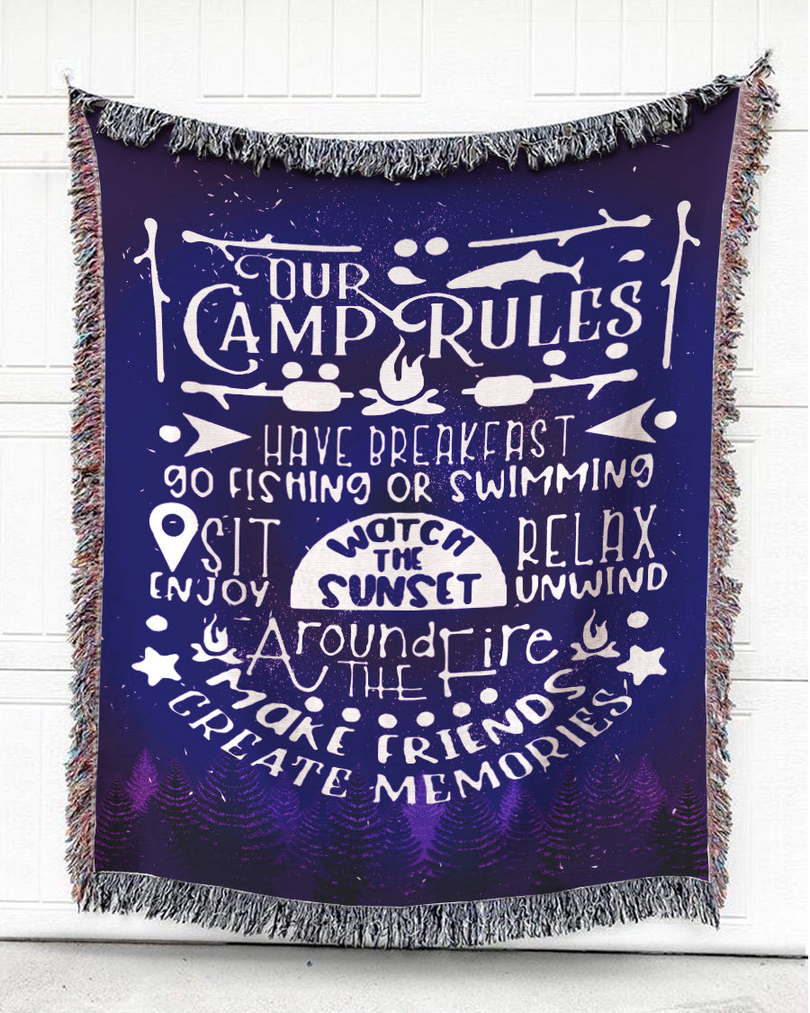 Woven Throw For Campers Camping Gift, Our Camp Rules, Cotton Blanket