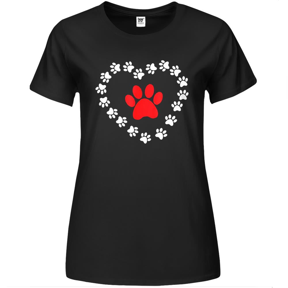 Heart Dogs Paw Cute Prints On My Valentines Day Dogs Owners Premium Womens T Shirts