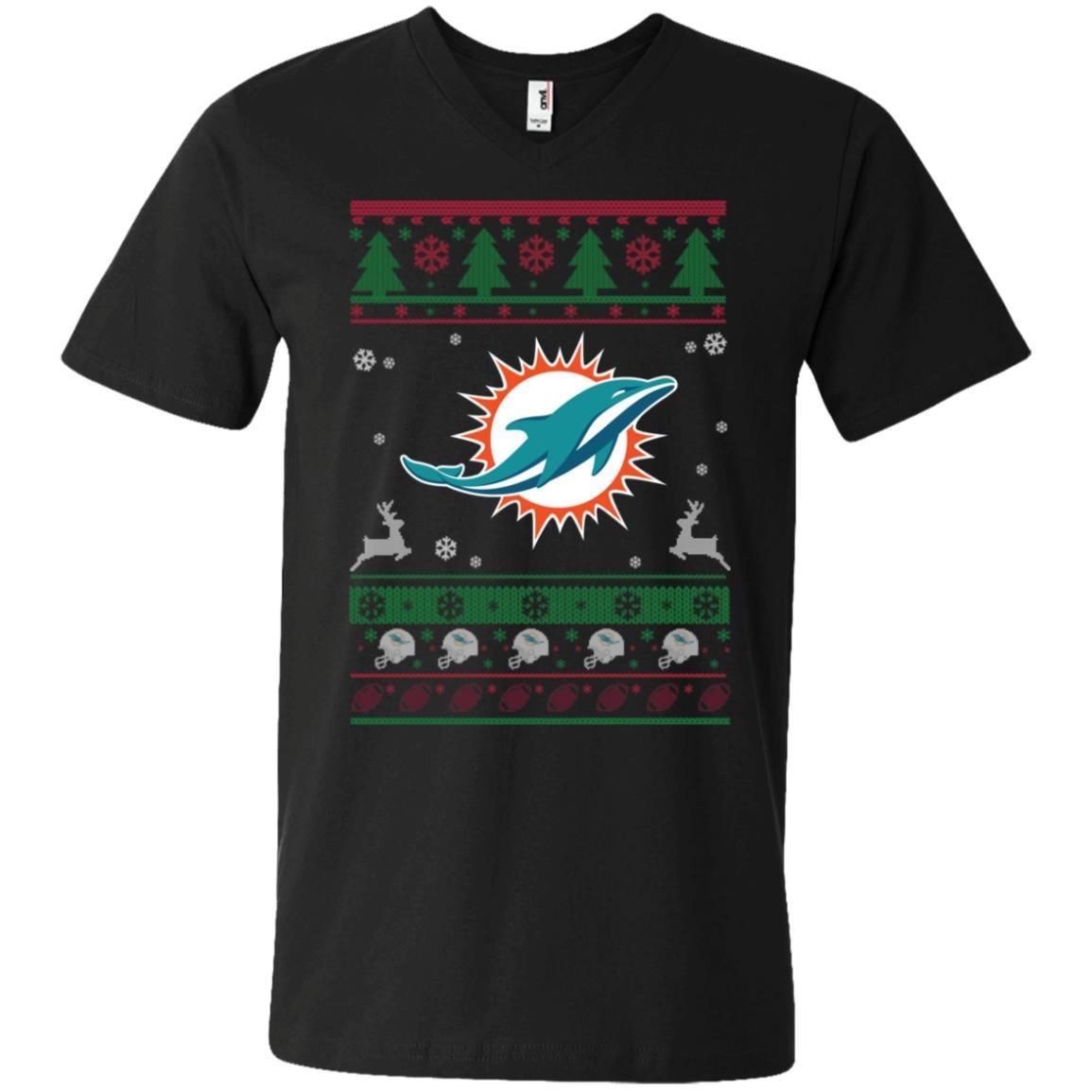 Miami Dolphins Logo Football Teams Ugly Christmas Sweater Men V-Neck T-Shirt