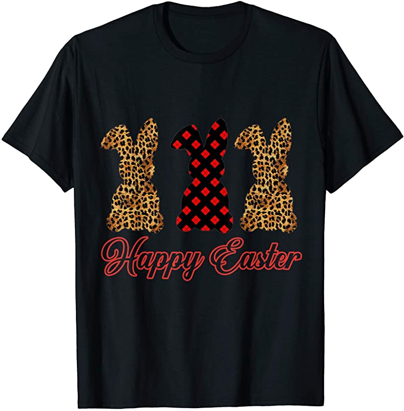 Easter Bunny Plaid Leopard Printed Cross T-Shirt