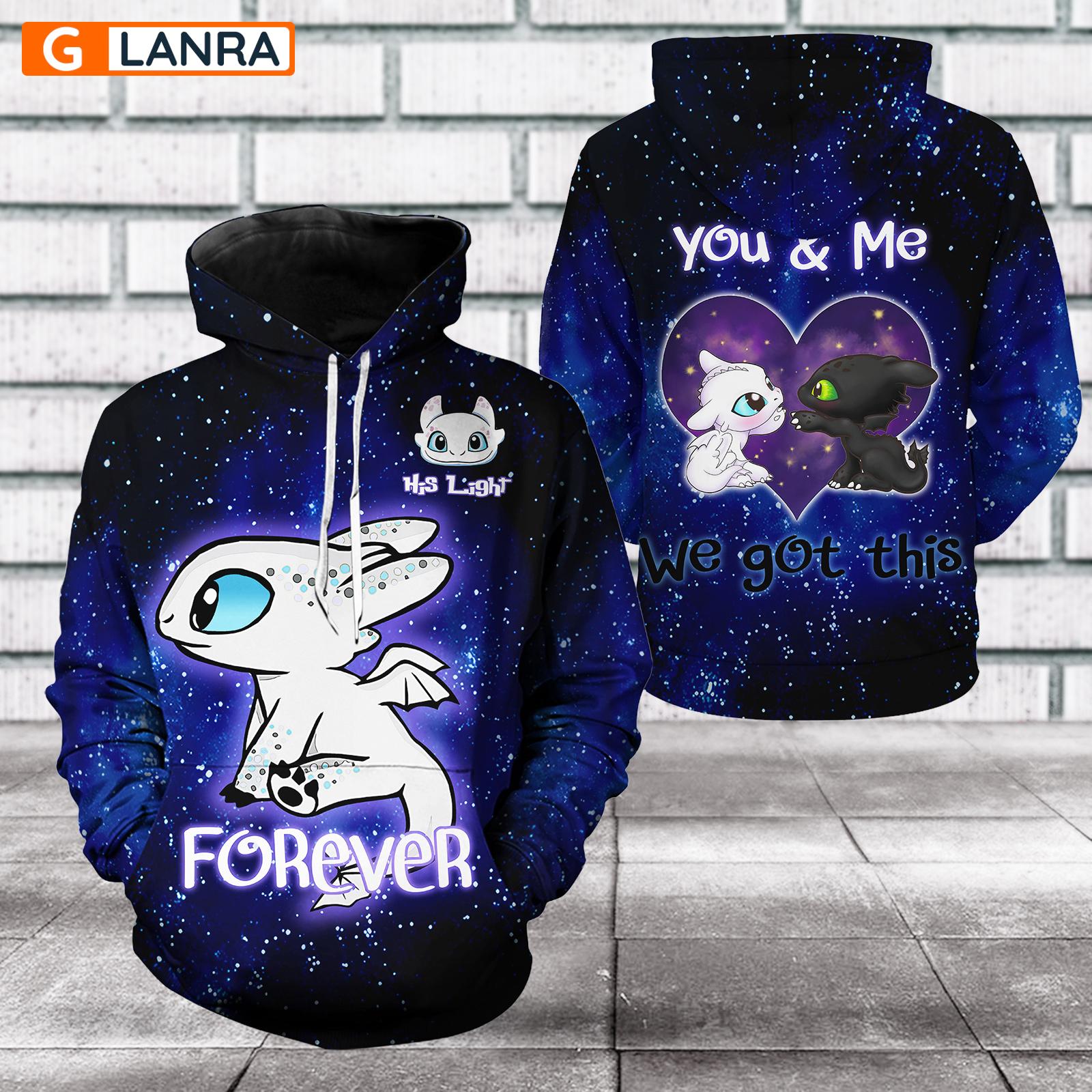 Personalized Together Forever Hoodie, Custom Night Fury Couple Hoodie, Couple Hoodie, Movie 3D Hoodie, Zip Hoodie, Unisex Sweater, Sweatshirt