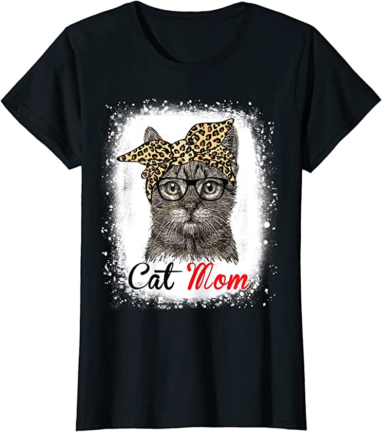 Womens Bleached Leopard Cat Mom Shirt for Cat Lovers Mother’s Day T-Shirt