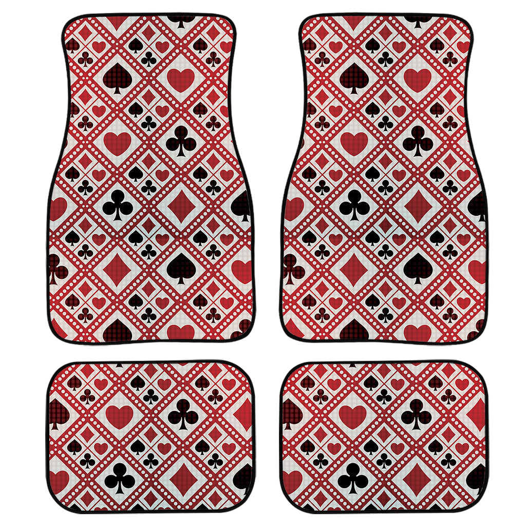 Playing Card Suits Plaid Pattern Print Front And Back Car Floor Mats, Front Car Mat