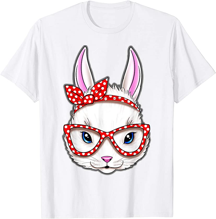 Cute Bunny Face Glasses Red Bow Funny Easter T-Shirt