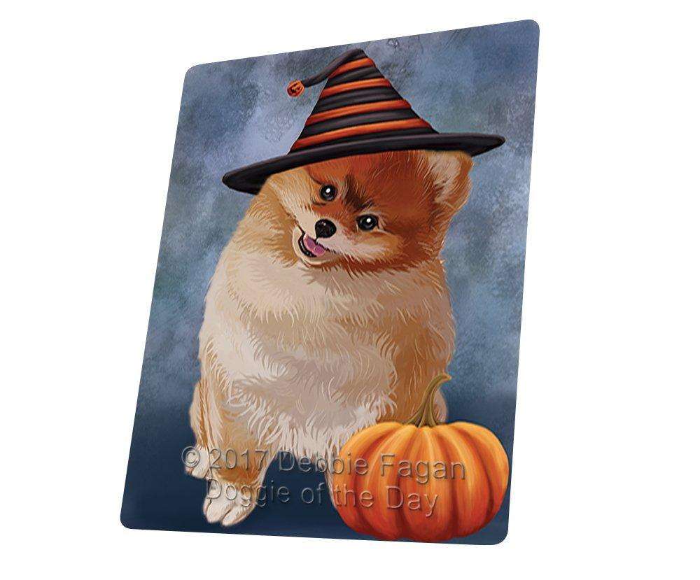 Happy Halloween Pomeranian Dog Wearing Witch Hat With Pumpkin Art Portrait Print Woven Throw Sherpa Plush Fleece Blanket D062