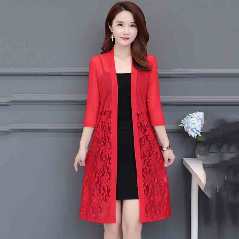 2022 Summer Lace sunscreen Cardigan Fashion Women’s Mid-length Thin coat With Matching Skirt top Mesh Shawl CasualLady Cardigan alx