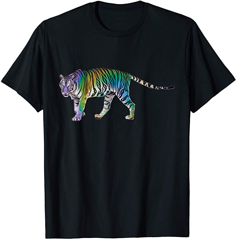 Colorful Cute Funny Rainbow Tiger Kitten Rave EDM Cat T-Shirt