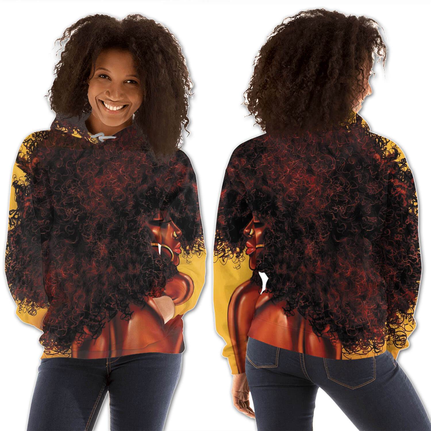 African American Hoodies Beautiful Girl With Afro All Over Print Womens Hooded Sweatshirt African Clothing Styles BPS31883