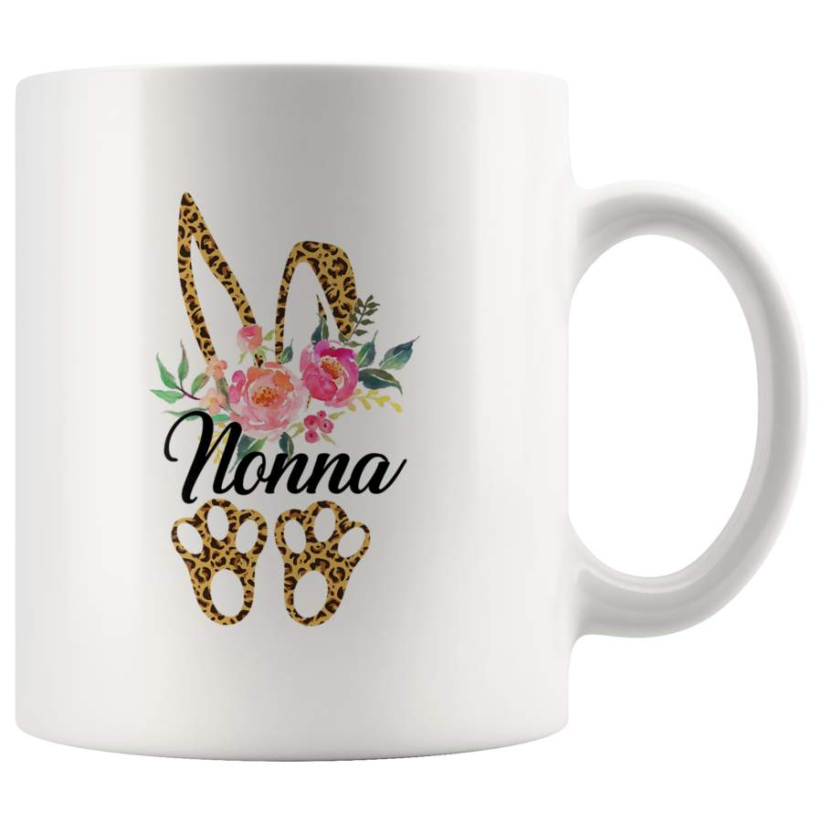 Nonna Bunny Leopard Print Floral Funny Thanksgiving Day Gift For Grandma Mimi Nana Women Mom White Coffee Mug