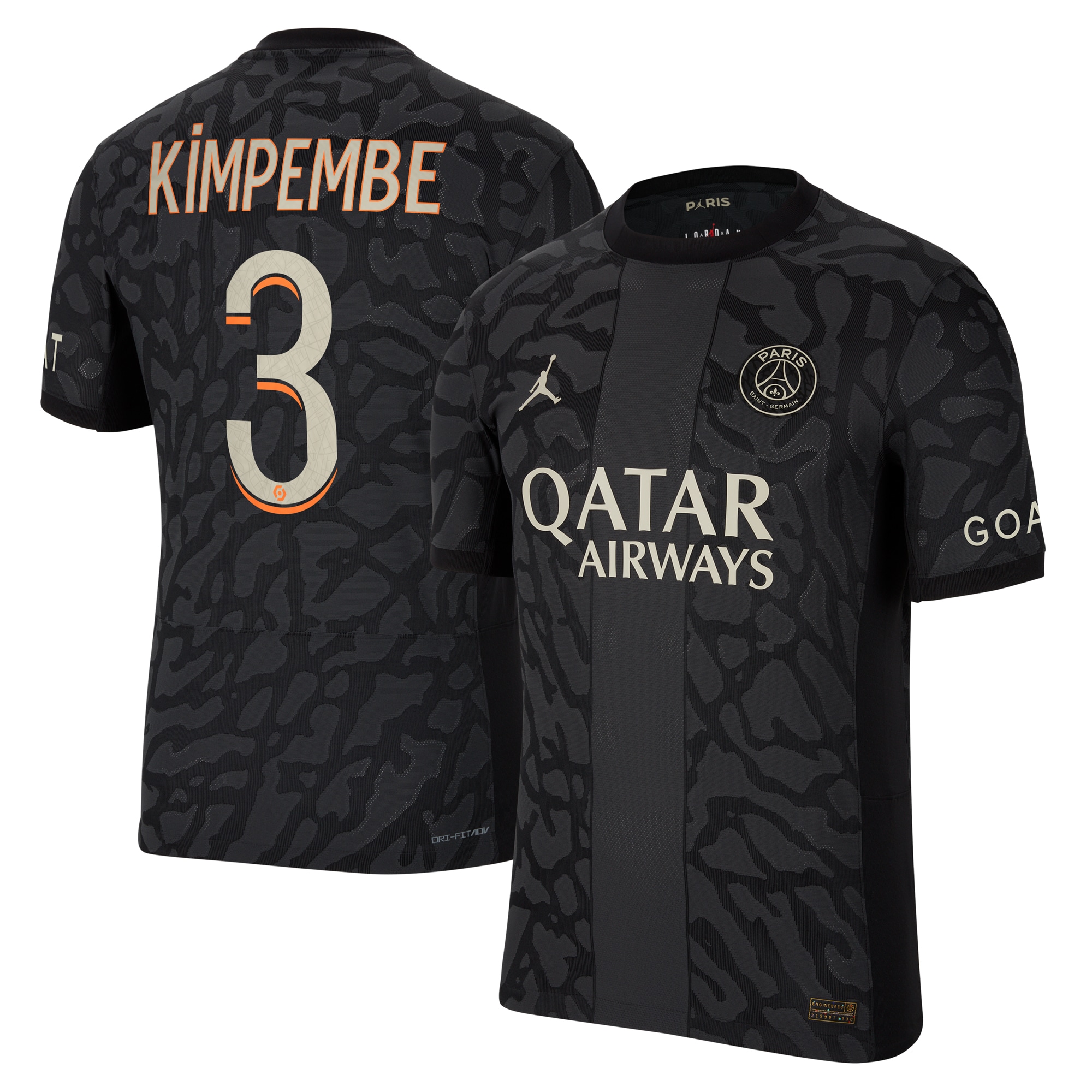 Presnel Kimpembe Paris Saint-Germain Jordan Brand 2023/24 Third Match Authentic Player Jersey – Anthracite