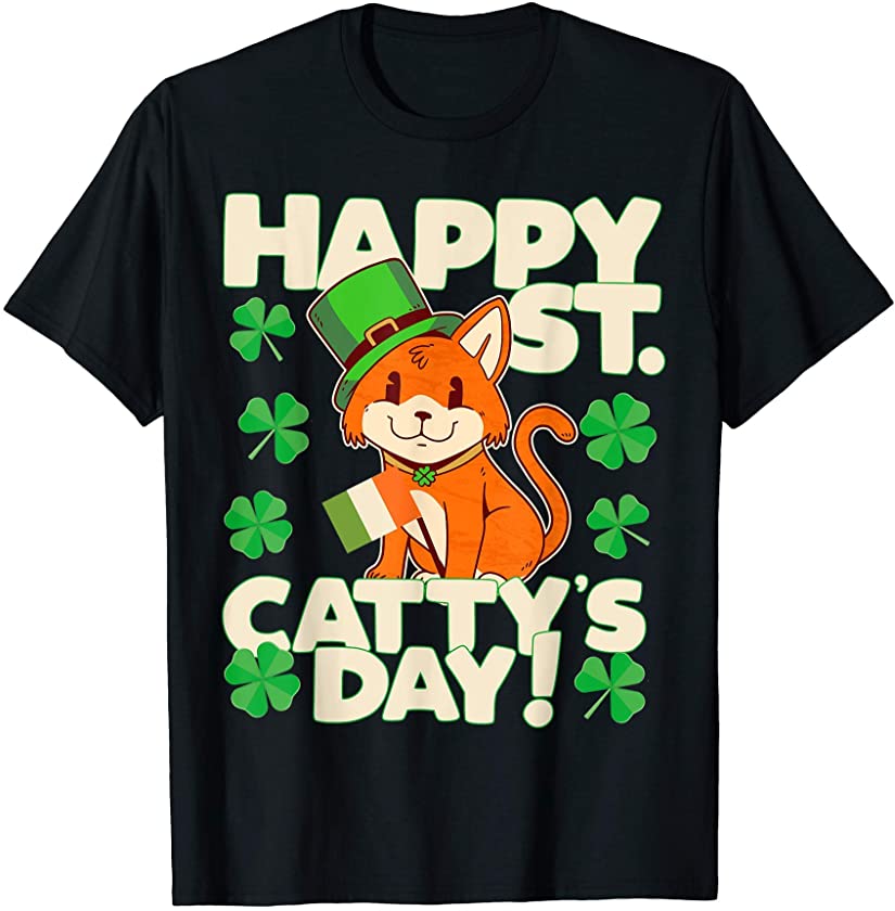 Womens Happy St Catty’s Day St Patricks Day Kitten Irish Cat T-Shirt