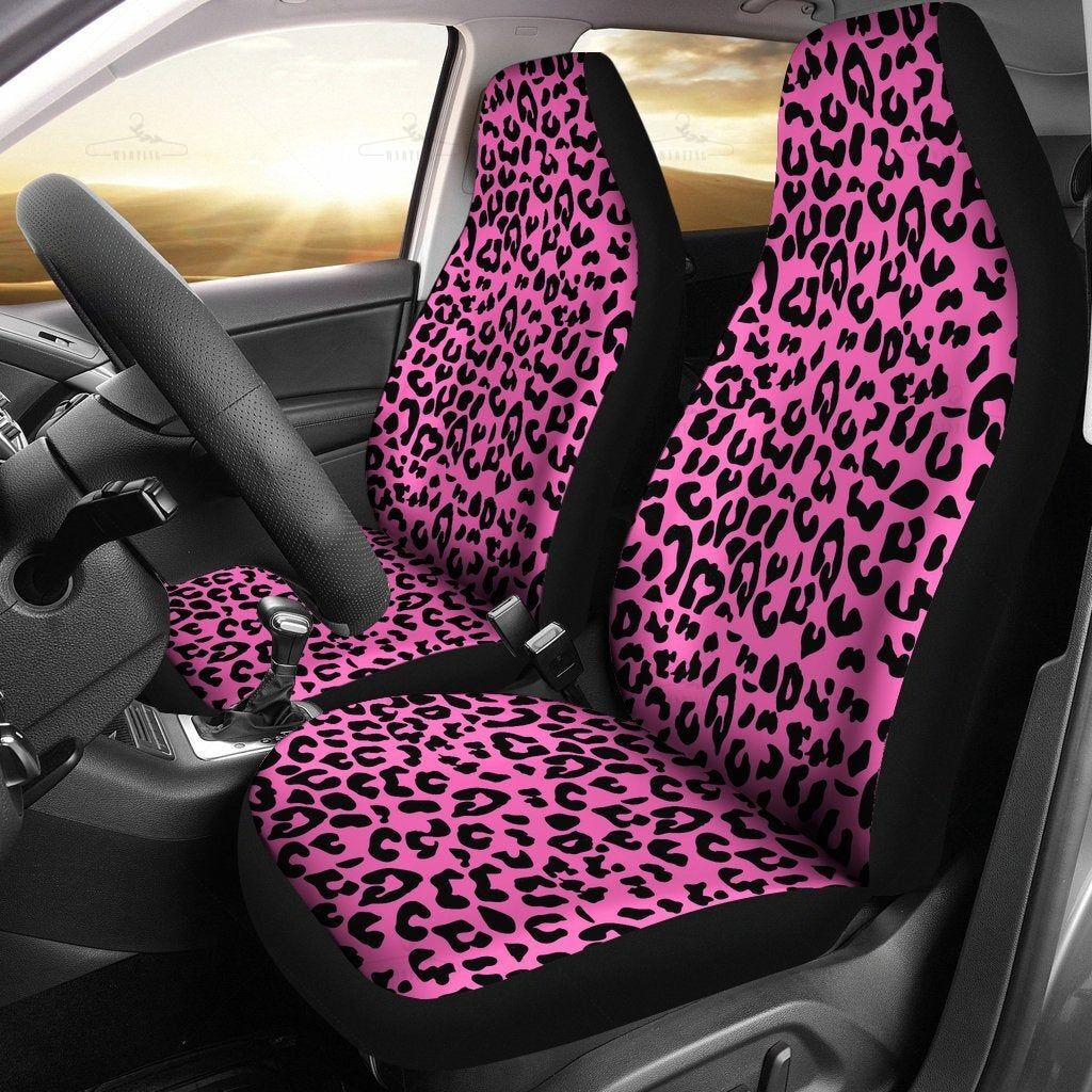 Pink Leopard Print Car Seat Covers Pair, 2 Front Car Seat Covers, Seat Cover For Car, Car Seat Protector, Car Accessory, Animal Print