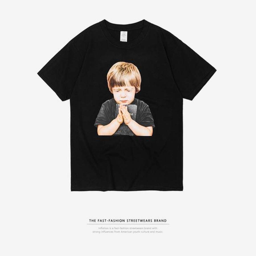 Praying boy print short sleeve t-shirt mens t-shirt fashion summer hip hop style famous t shirts