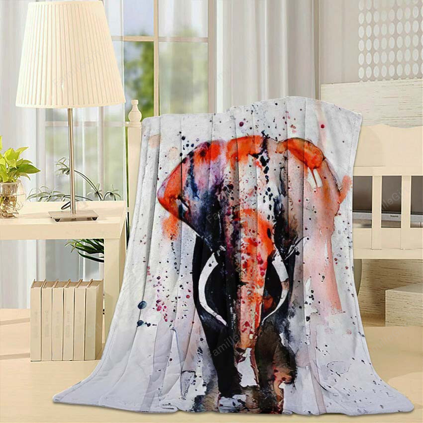 Watercolor Animal Elephant Art Painting – Abstract Art Fleece Soft Warm Blanket