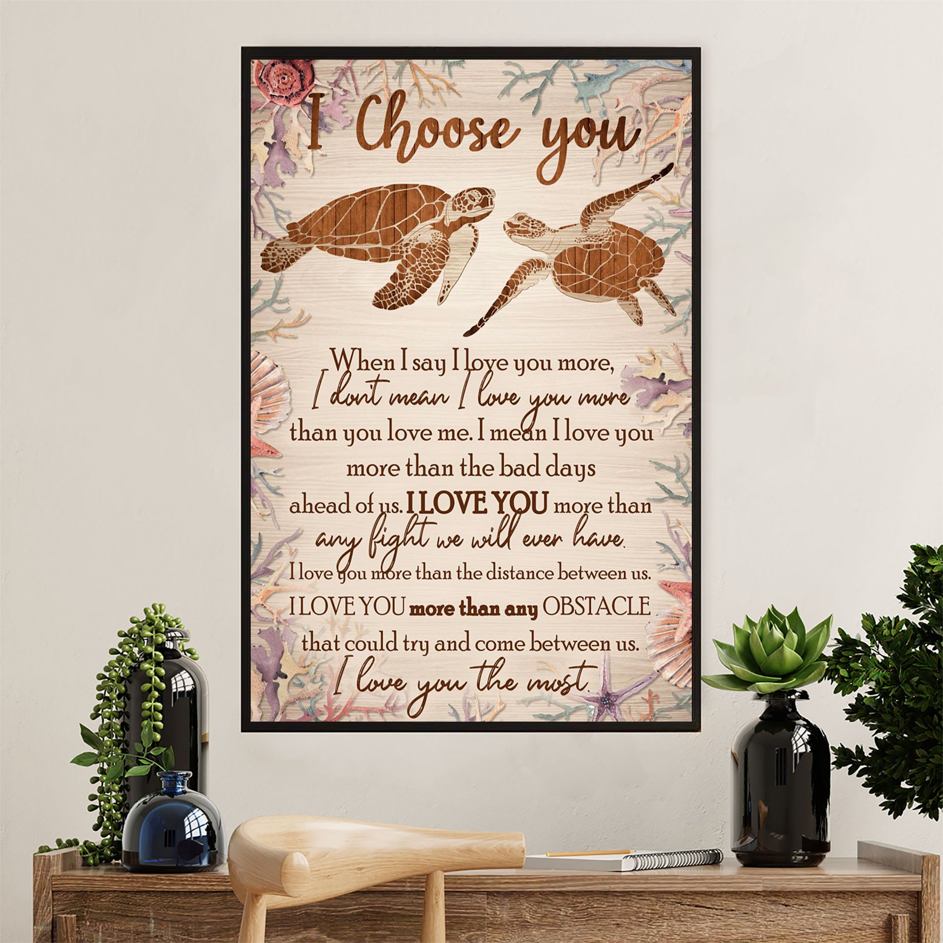 Summer Beach Ocean Poster | Turtle Couple | Wall Art Gift For Sand Sea Ocean Lover