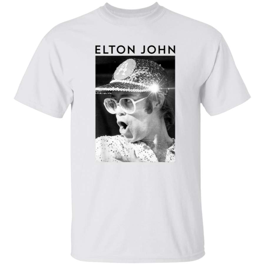 Elton John Official Black  White Photo Sequin Cap  TShirt