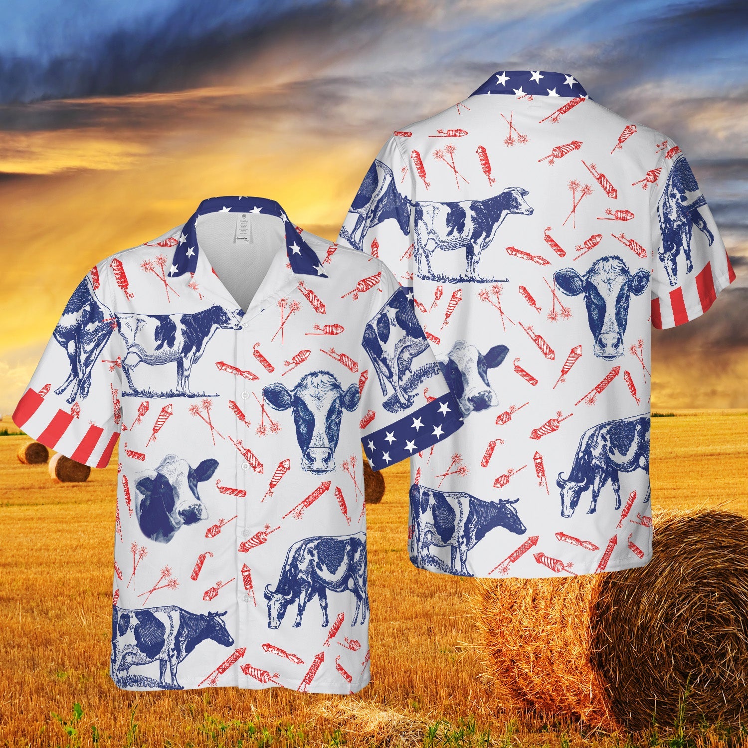 Independence Day Fire Cracker Holstein Friesian Cattle Pattern All Printed Hawaii Shirt Ha106548