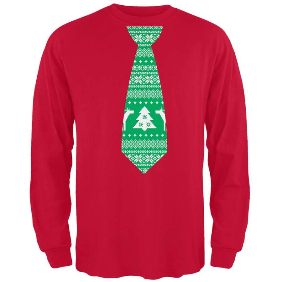 Ugly Christmas Sweater Tie Red Adult Long Sleeve T-Shirt