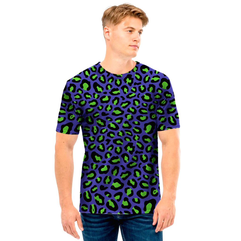 Purple And Green Leopard Pattern Print Men’S T-Shirt